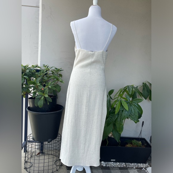 ☘️ Zara Textured Midi Slip Dress with Side Slit in Cream Beige, M - Picture 9 of 15